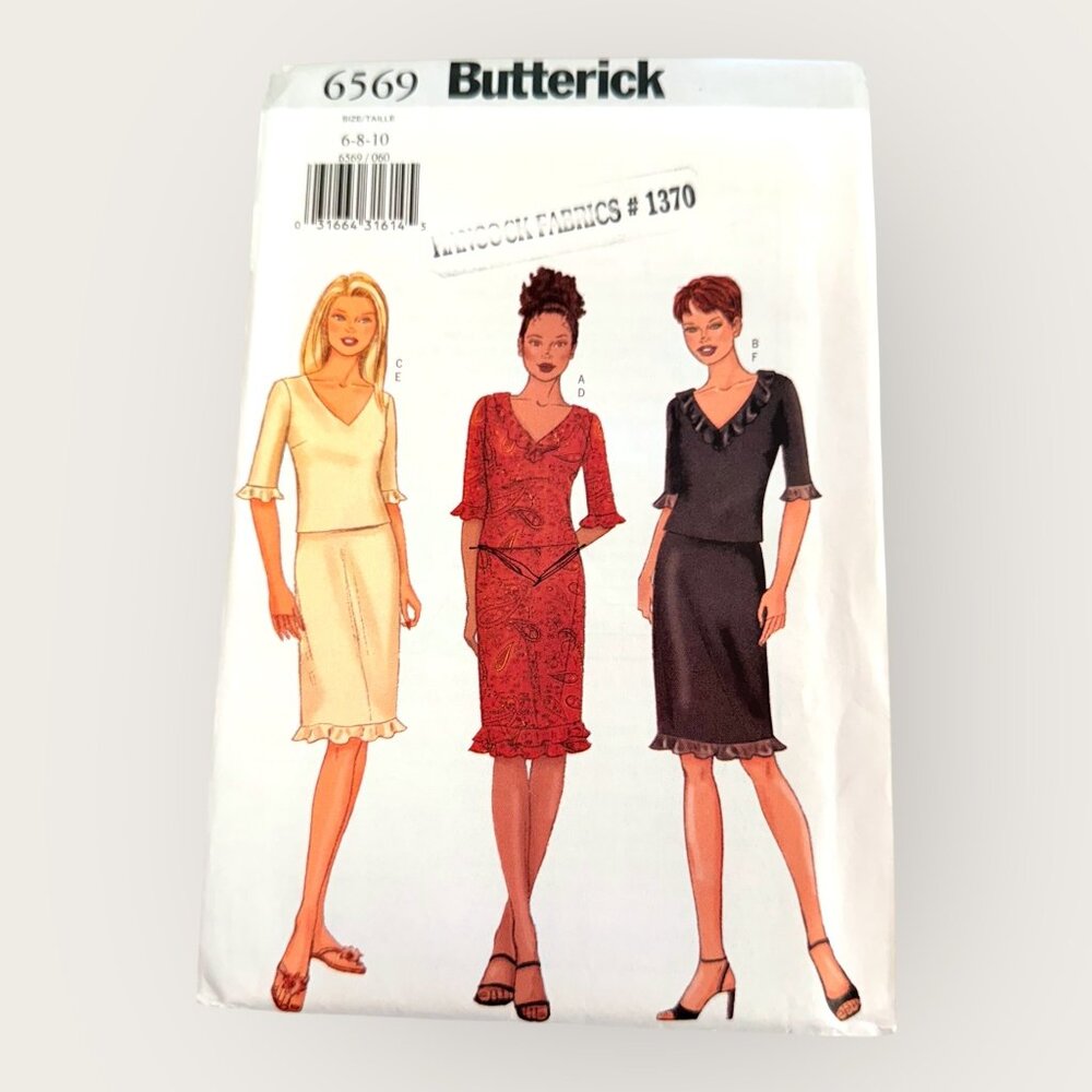 Vintage 2000s Butterick Sewing Pattern 6569 Misses Top Skirt Size 6-10
